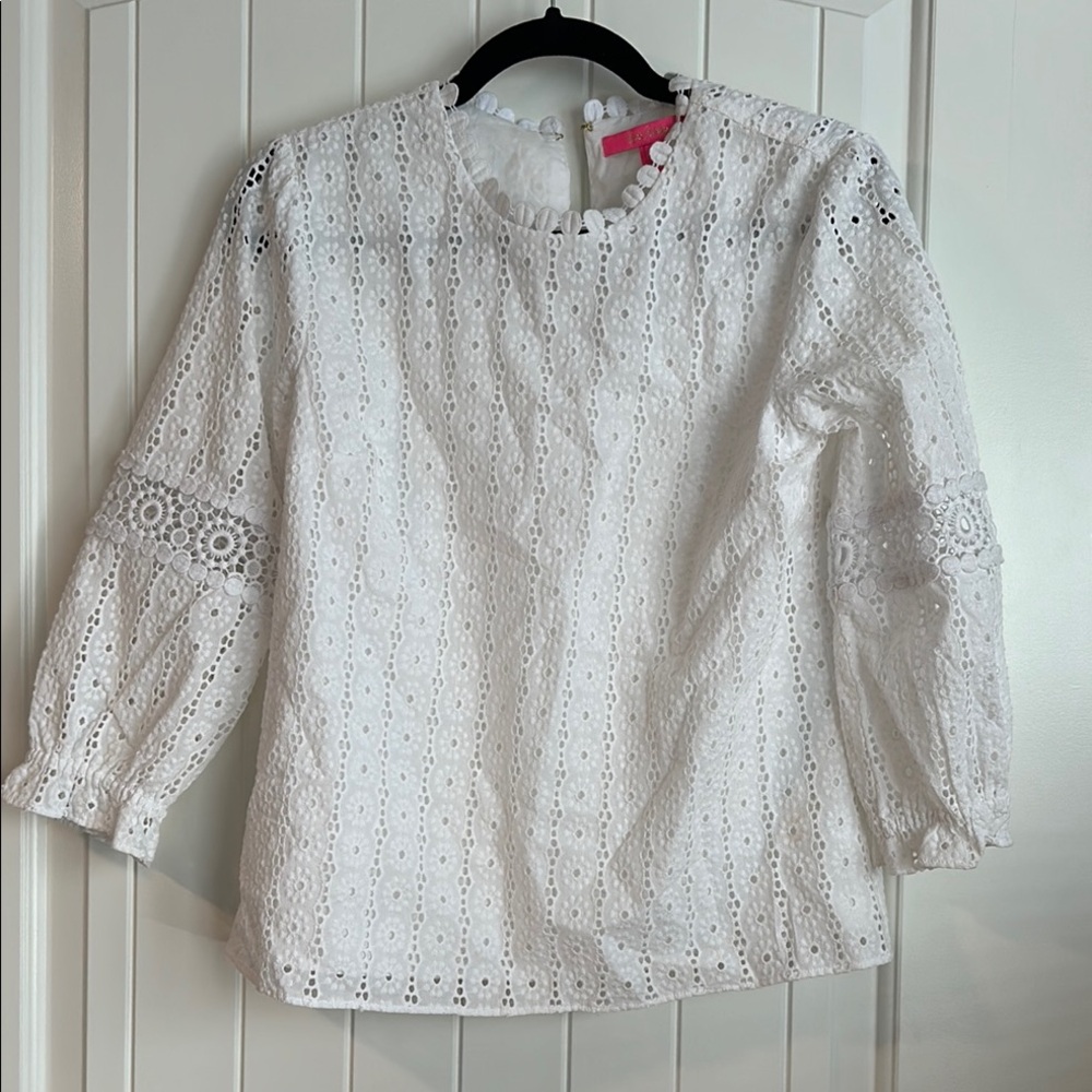 Lilly Pulitzer Elegant White Eyelet Lace Women's Top